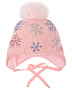 Розовая шапка с разноцветными снежинками