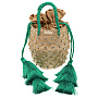 Бежевая сумка с зелеными кистями, 20x20x10 см