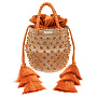 Бежевая сумка с оранжевыми кистями, 20x20x10 см